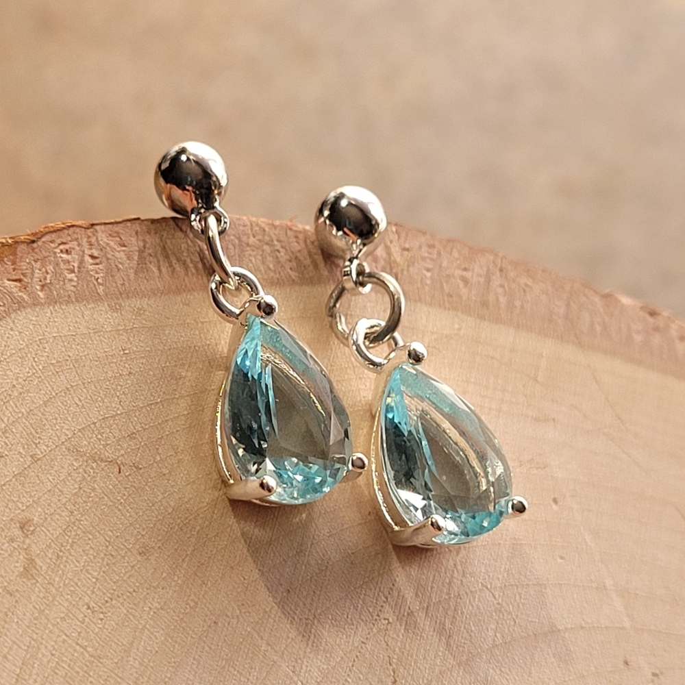Sterling Silver Aquamarine Stud Earrings - Picture 3 of 7